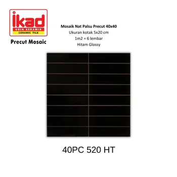 Keramik Ikad Precut 40PC 520HT - 40x40cm. 5x20cm. Hitam Glossy
