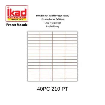 Keramik Ikad Precut 40PC 210PT - 2.5x10cm. 40x40cm. Putih Glossy