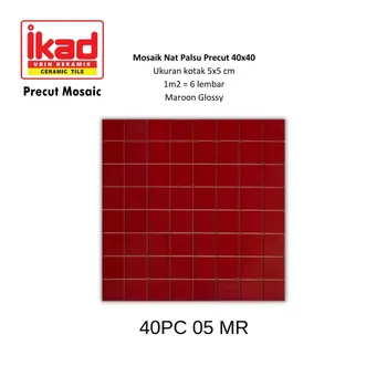 Keramik Ikad Precut 40PC 05MR - 40x40cm. 5x5cm. Maroon Glossy