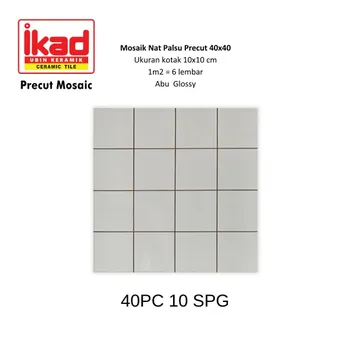 Keramik Ikad Precut 40PC 10SPG - 10x10cm. 40x40cm. Abu Glossy