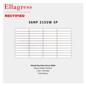 Keramik Ellagress Precut 36NP 215SW SP - 2.5x15cm. 30x60cm. Putih Glossy