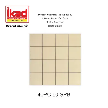 Keramik Ikad Precut 40PC 10SPB - 10x10cm. 40x40cm. Beige Glossy