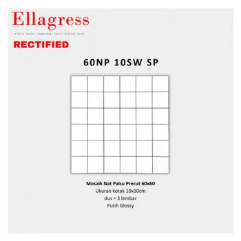 Keramik Ellagress Precut 60NP 10SW SP - 10x10cm. 60x60cm. Putih Glossy