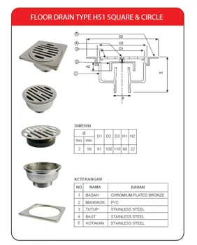 Drainase Lantai Kharisma Floor Drain H51 - Persegi