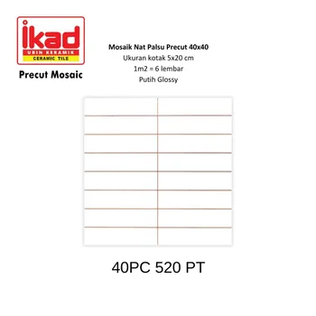Keramik Ikad Precut 40PC 520PT - 40x40cm. 5x20cm. Putih Glossy