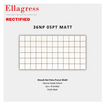 Keramik Ellagress Precut 36NP 05PT MATT - 30x60cm. 5x5cm. Putih Matt