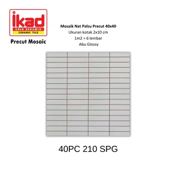 Keramik Ikad Precut 40PC 210SPG - 2.5x10cm. 40x40cm. Abu Glossy