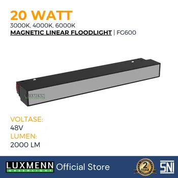 Lampu  Armatur Luxmenn LED LUX - FG600 / 20 Watt / Magnetic Track Light Linear Flood Light - Warm White ( 3000k )