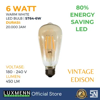 Lampu  Armatur Luxmenn Filamen Edison LUX-ST64 / 6 Watt / Fitting 27 - Tipe Bohlam - Warm White ( 3000k)