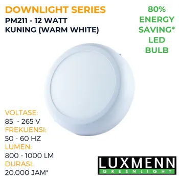 Lampu  Armatur Luxmenn LED - LUX - PM211 / 12 Watt / Lampu Downlight Outbow / Bulat - Putih ( 6000k )