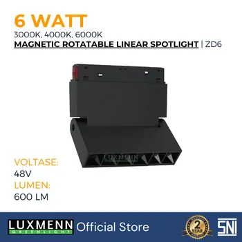 Lampu  Armatur Luxmenn LED LUX - ZD6 / 6 Watt / Magnetic Track Light Rotatable Linear Floodlight - Warm White ( 3000k )