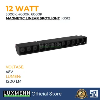 Lampu  Armatur Luxmenn LED LUX - GS12 / 12 Watt / Magnetic Track Light Linear Spotlight - White ( 6000k )
