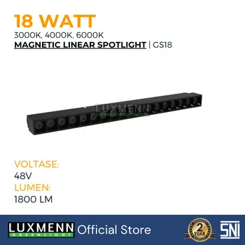 Lampu  Armatur Luxmenn LED LUX - GS18 / 18 Watt / Magnetic Track Light Linear Spotlight - Warm White ( 3000k )