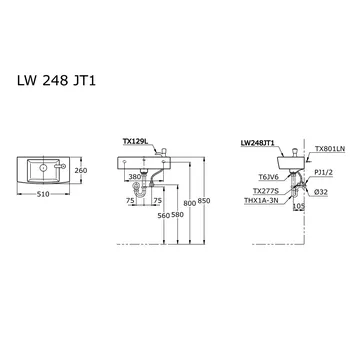 Wastafel TOTO LW248JT1W/F