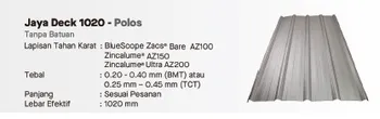 Atap Spandek Prima Supreme Jaya Deck 1020 - Panjang 7 Meter. Silver. Tebal 0.35